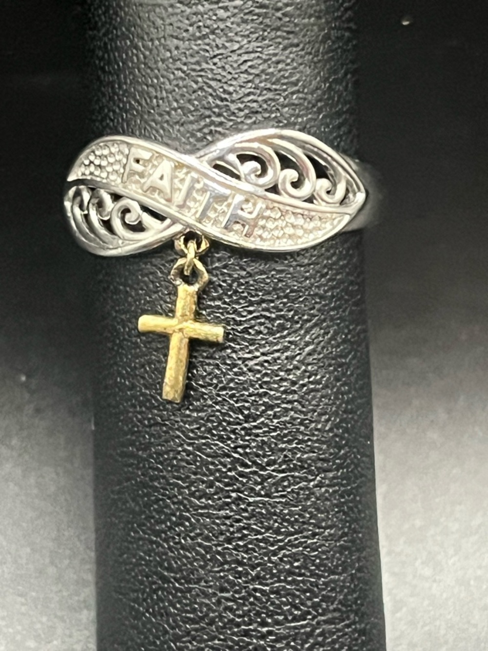 Sterling Silver Faith Infinity Ring with Gold Cross Charm - Silver and Gold